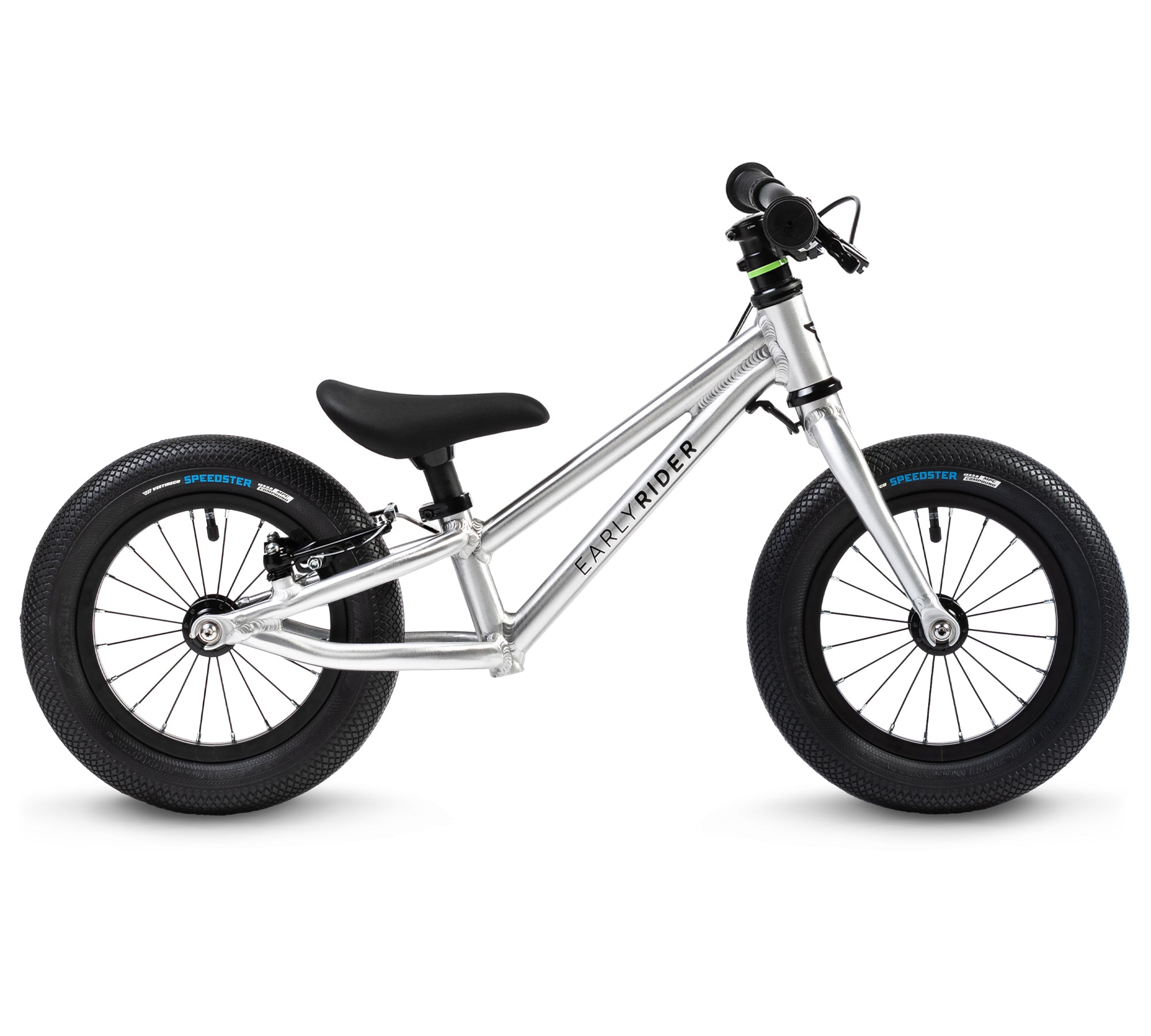 Early Rider Charger 12" Brushed aluminium. Balance bike with rear brake for children aged 2-4 years old 